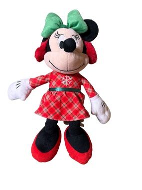 Disney Minnie Mouse 19" Holiday Plush Christmas Earmuffs Plaid Dress Snowflake